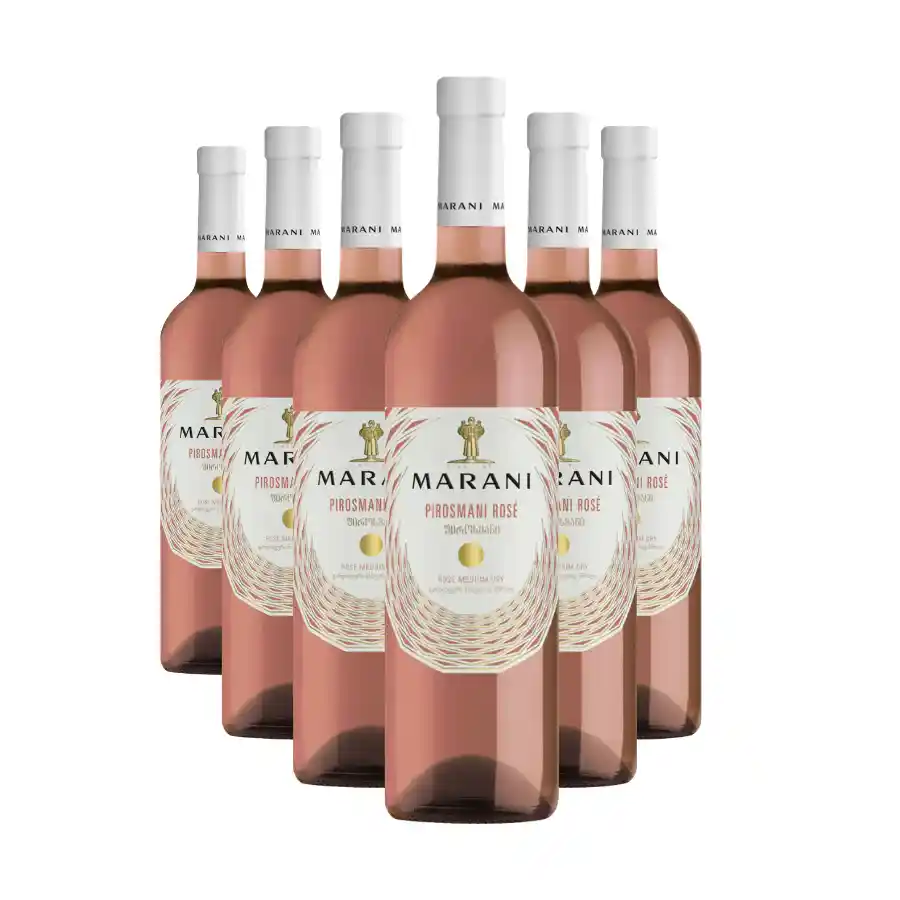 6x Marani ROSE PIROSMANI polosuché víno Šesť fliaš polosuchého ružového vína Pirosmani Rose zo 100% odrody Saperavi z údolia rieky Alazani. Intenzívna vôňa čerstvých jahôd, malín a granátového jablka. Žiarivé a neuveriteľne pitné víno nesúce radosť z gruzínskeho leta. 6x Marani ROSE PIROSMANI polosuché víno