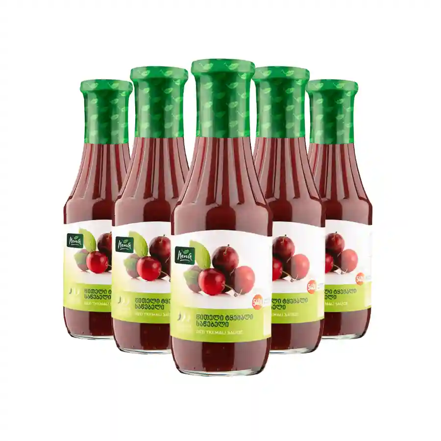 5x Nena - Tkemali červené Päť fliaš obľúbenej gruzínskej slivkovej omáčky Nena Tkemali červené, 540 ml v každej fľaši – ideálna zásoba na dlhé mesiace dopredu. 5x Nena - Tkemali červené
